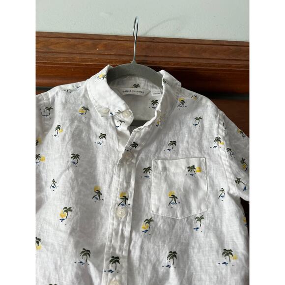 Janie and Jack Boy's Palm Tree Linen Button Down Shirt Short Sleeve White Size 7 - Picture 4 of 10